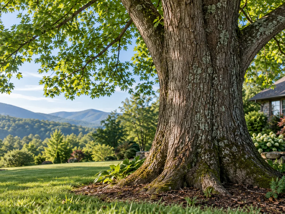 The root flare and trunk of a mature healthy tree.
